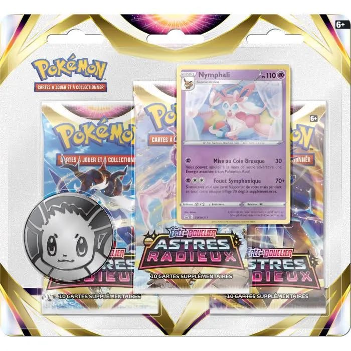 Tripack Pokémon Astres Radieux (EB10) + une carte promo Nymphali et un jeton Evoli (De nouveaux en stock bientôt)
